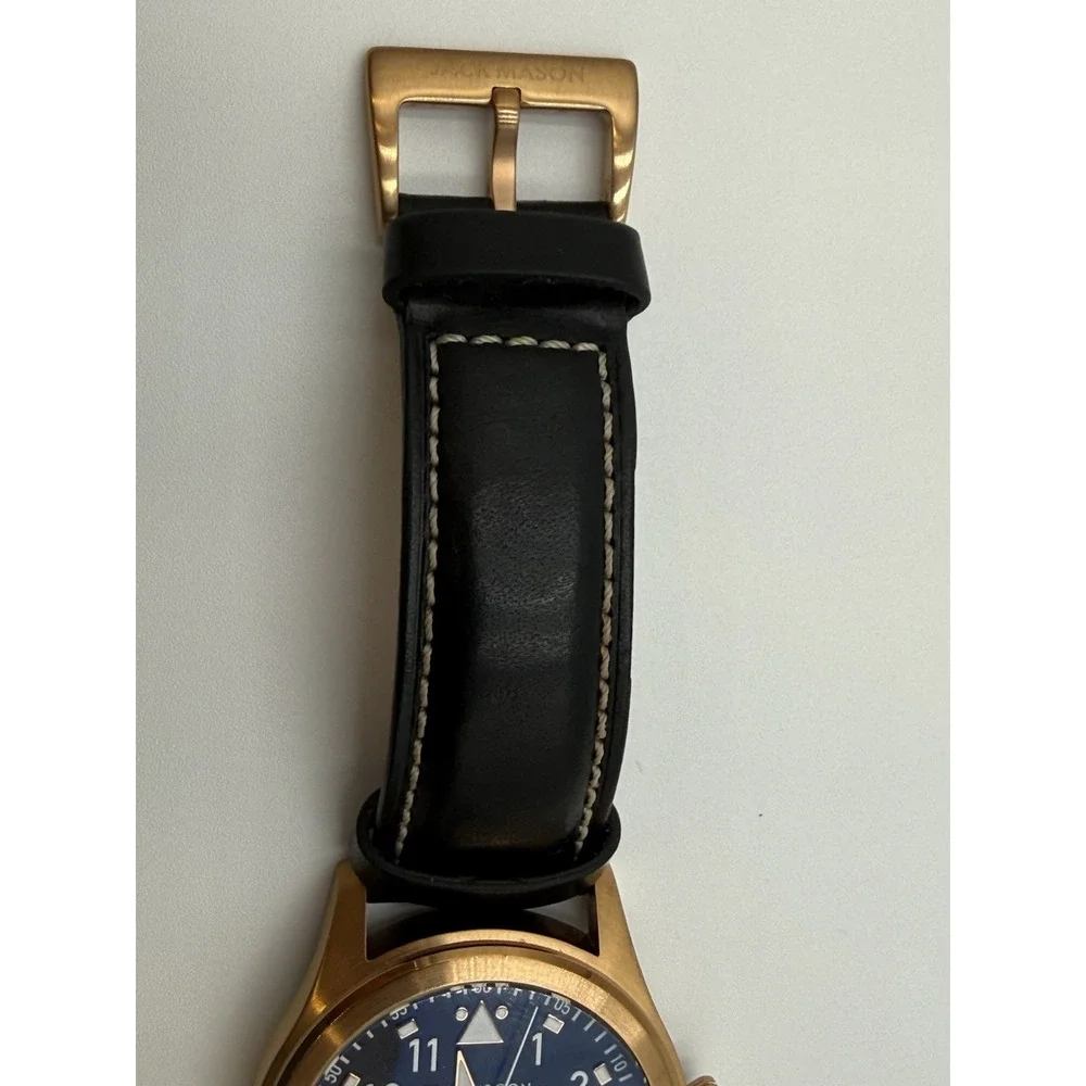 Jack Mason JM-A101 Aviator Pilot Watch Bronze Tone Black Leather 100M
